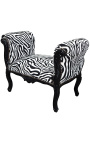 Baroque Louis XV bench zebra fabric and black wood 