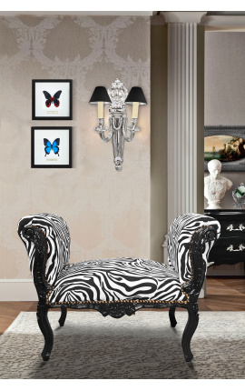 Baroque Louis XV bench zebra fabric and black wood 