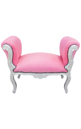 Barok Louis XV klopica rožnata barvita tkanina in srebrno les
