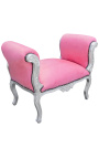 Barroco Louis XV banco de terciopelo rosa tela y madera de plata