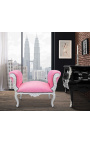 Baroque Louis XV bench pink velvet fabric and silver wood 