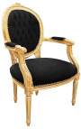 Barokowy fotel w stylu Ludwika XVI czarny aksamit i pozłacane drewno