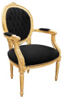 Fauteuil Louis XVI de style baroque velours noir et bois doré