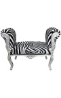 Barroco Louis XV banco zebra tela terciopelo y madera de plata