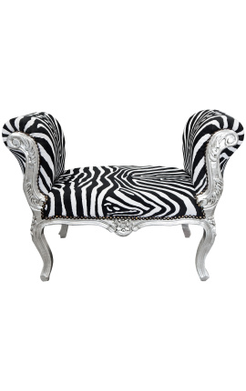 Barroco Louis XV Banco de tela de cebra y madera de plata.