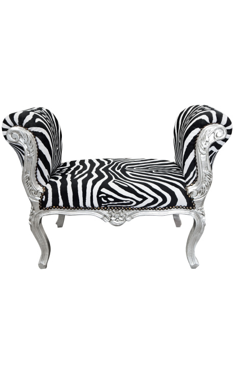 Barroco Louis XV banco zebra tela terciopelo y madera de plata