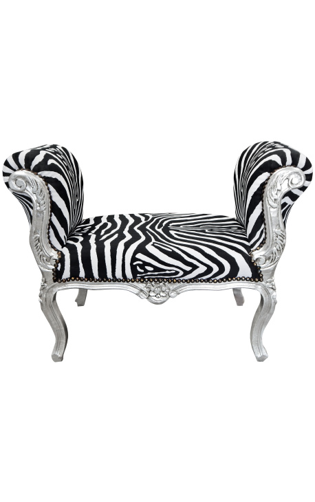 Barock Louis XV bänk zebra sammetstyg och silverträ 