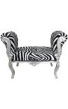 Baroque Louis XV bench zebra velvet fabric and silver wood 