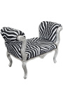 Barroco Louis XV banco zebra tela terciopelo y madera de plata