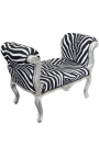 Baroque Louis XV bench zebra velvet fabric and silver wood 