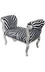 Barroco Louis XV banco zebra tela terciopelo y madera de plata