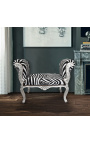 Barroco Louis XV banco zebra tela terciopelo y madera de plata