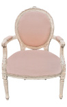 Louis XVI Stil lenestol beige sengetøy og beige patinert tre - 1