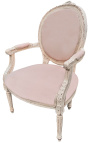Кресло в стил Луи XVI от бежов лен и бежово патинирано дърво