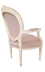 Louis XVI style armchair beige linen and beige patinated wood
