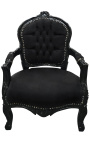 barok fauteuil voor kind zwart fluweel met zwart gelakt hout