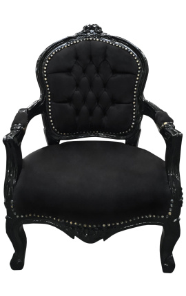 baroque armchair for child black velvet with black lacquered wood