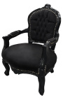 бароково детско кресло черно кадифе с черно лакирано дърво