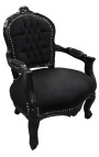 barok fauteuil voor kind zwart fluweel met zwart gelakt hout