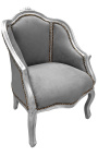 Bergere-Sessel im Louis XV-Stil aus grauem Samt und silbernem Holz