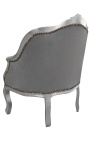 Poltrona Bergere Louis XV stile velluto grigio e legno argentato - 17