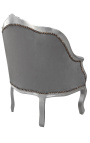Bergere fauteuil Louis XV-stijl grijs fluweel en zilverkleurig hout