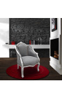 Bergere fauteuil Louis XV-stijl grijs fluweel en zilverkleurig hout