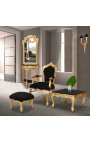 fotelja Barokni rokoko stil crni baršun i zlatno drvo