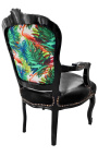 [Limited Edition] Baroque armchair Louis XV printed flamingo & leatherette, black wood