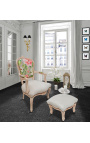 Fotstøtte Louis XV Style beige fløyelsstoff og beige patinert tre