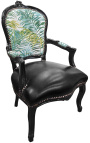 [Limited Edition] Μπαρόκ καρέκλα Louis XV εκτυπωμένο φύλλο & δέρμα, μαύρο ξύλο