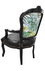 [Limited Edition] Baroque armchair Louis XV nyomtatott lombozat és bőrölt, fekete fa