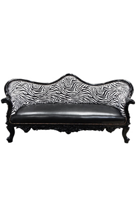 Baroks Napoléon III sofa zebra un melna melna ādas ar melnu koka