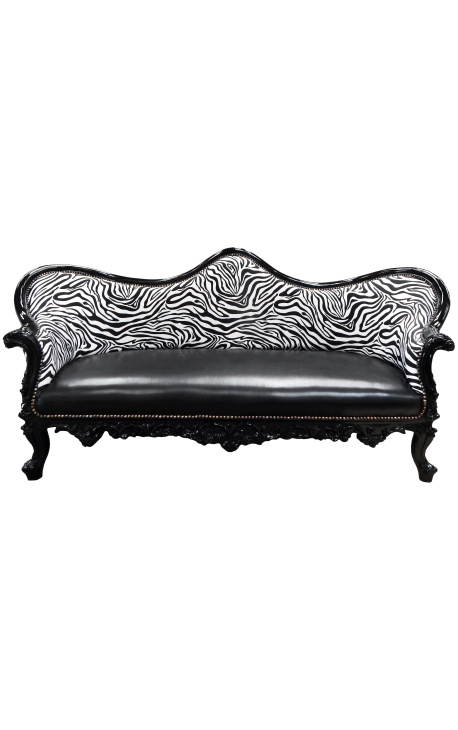 Barok Napoléon III sofa zebra en zwart valse huid met zwart hout