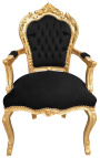 Poltrona barocco rococò stile nero velluto e legno d'oro - 1