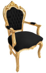 fauteuil Barok Rococo-stijl zwart fluweel en goud hout