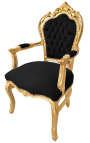 Sillón Baroco Rococó Estilo Velvet Negro y Madera de Oro - 16