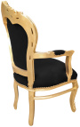 sillón Barroco Rococo estilo negro terciopelo y madera de oro