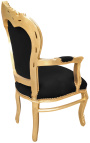 Fauteuil de style Baroque Rococo tissu velours noir et bois doré