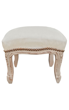 Footrest Louis XV tela de terciopelo beige estilo y madera patinada beige