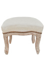 Footrest Louis XV tela de terciopelo beige estilo y madera patinada beige