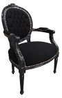 Fauteuil baroque de style Louis XVI velours noir et bois noir