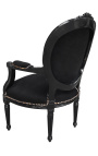 Fauteuil baroque de style Louis XVI velours noir et bois noir