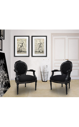 Butaca d&#039;estil barroc Lluís XVI vellut negre i fusta negra