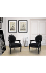 Barokna fotelja u stilu Louisa XVI medaljon crna tkanina i crno lakirano drvo 