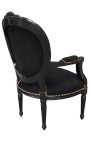 Fauteuil baroque de style Louis XVI velours noir et bois noir