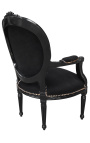 Baroque armchair Louis XVI style medallion black fabric and black lacquered wood 