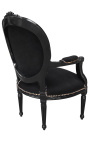 Poltrona barroca Louis XVI estilo preto veludo e madeira preta - 12