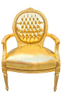 Barokkityylinen nojatuoli Louis XVI -tyylinen medaljonki tekokultaista nahkaa ja kultapuuta.