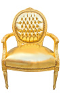 Poltrona barroca Louis XVI Estilo Medalhão Leatherette de Ouro e Madeira De Ouro - 1